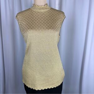 ST JOHN COLLECTION Marie Gray Top Sz S Crochet Knit Mock Neck Sleeveless READ